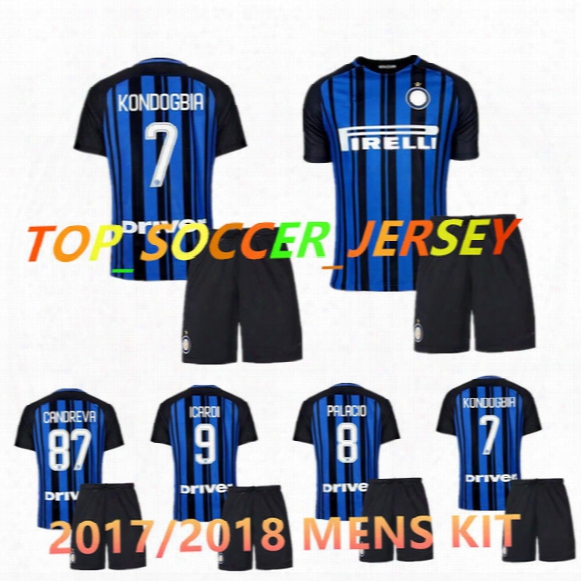 2017 2018 Inter Home Soccer Jersey Kit Top Thai Quality Jovetic Icardi Palacio Kondogbia Medel Candreva Away White Milan Football Shirts