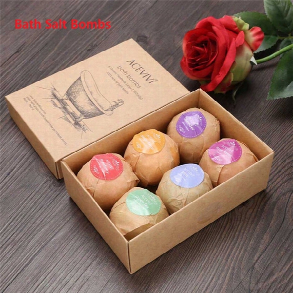 2017 Ace Vivi Organic Bath Salt Bombs Skin Care Oil Sea Salt Handmade Bath Bombs Set Pack Of 6 Body Cleaner Spa Valentine's Day Gift B1121