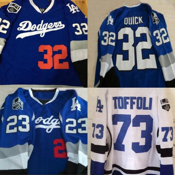 32 Jonathan Quick Los Angeles Dodgers La King Blue Limited Hockey Jersey 77 Jeff Carter 8 Drew Doughty Any Name And Any Number Free Shipping