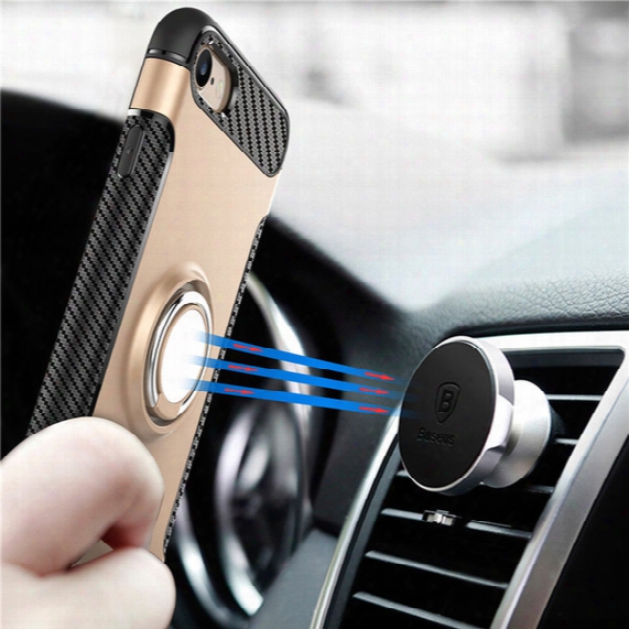 360 Degree Rotating Ring Grip Case For Apple Iphone 5 5s Se 6 6s 7 Plus / Samsung Galaxy S7 Edge S8 Plus With Kickstand & Magnetic Car Mount