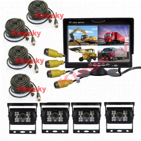 4x 4pin 18 Led Rear View Reversing Camera 12v~24v 7" Lcd Car Parking Monitor With 4ch Quad Split Monitor For Truck Caravan Vans