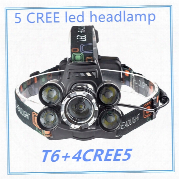 5 Led Headlight 15000 Lumens Cree Xm-l T6 Head Lamp High Power Led Headlamp +2pcs 18650 Battery +charger+car Charger