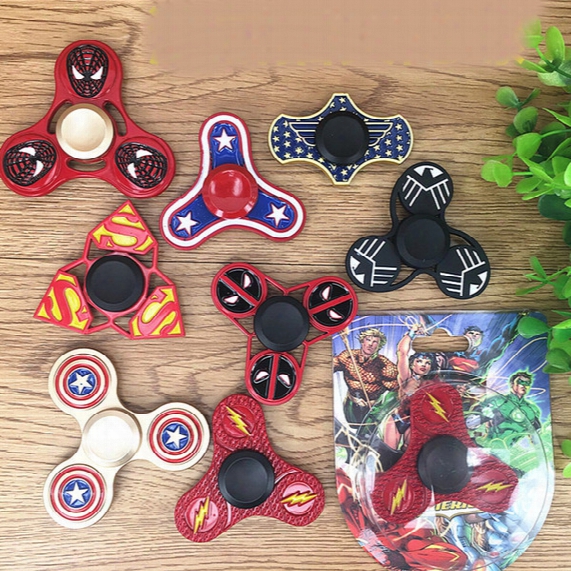 50pcs Dhl Free Hot Cartoons Spiderman Flash Ironman Avengers Metal Tri-spinner Fidget Hand Spinner Toys For Adhd Decompression