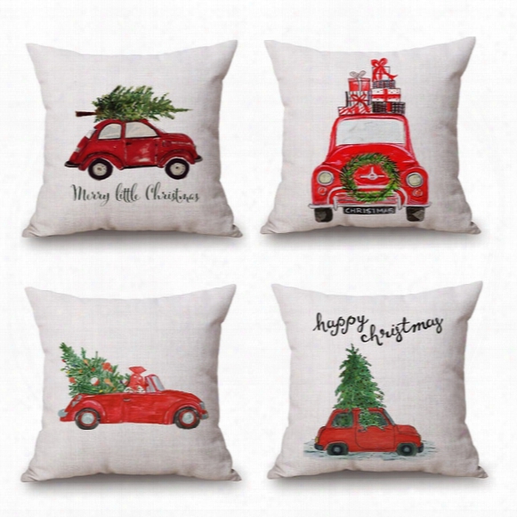 Car Driving Cushion Cover Family Present Pillow Cover Thin Linen Pillow Cases Forest Deer 45x45cm Merry Christmas Bedroom Sofa Decoration