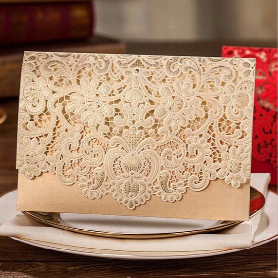 Champagne Floral Laser Cut Wedding Invitations Personalized & Customized Printing Wedding Invitations Cards For Wedding Favors And Gifts