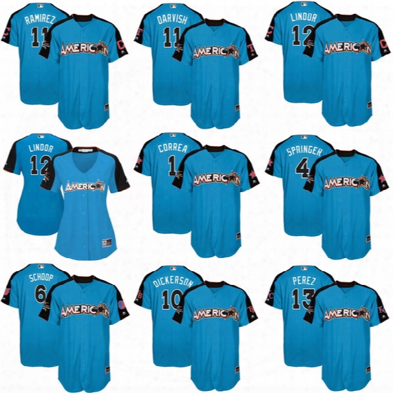 Cheap Mens Womens Kids Toddlers American League Carlos Correa  George Springer Jonathan Schoop Jose Ramirez Blue 2017 Mlb All Star Jerseys