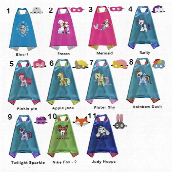 Double Side Kids Superhero Cartoon Cute Capes And Masks - Elsa Frozen Mermaid Children Kids Capes Cosplay Party Costumes Halloween Gift