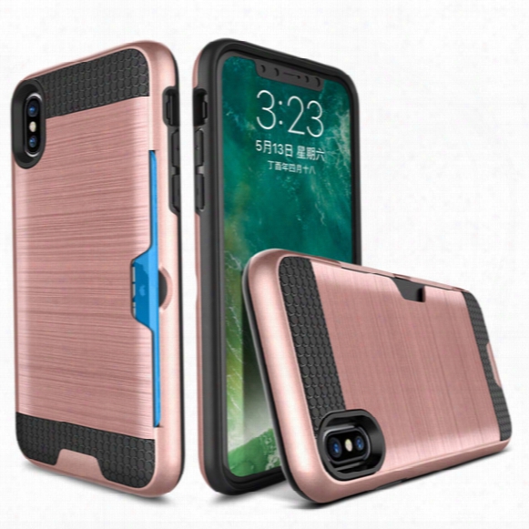 For Samsung Note 8 S8 Plus Brushed Metal Phone Case Tpu Cover With Card Slot Holder For Iphone X 8 7 Plus Lg Stylo 3 G6 Oppbag