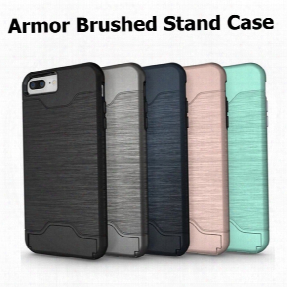 For Samsung S8 2 In 1 Hybrid Shockproof Stand Armor Brushed Holder Case Credit Card Pocket Cover With Kickstand For Iphone 7 Samsung S7