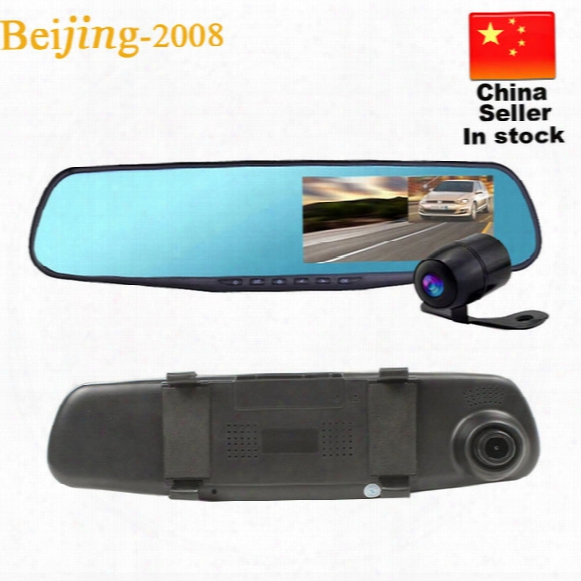 Hd 1080p 4.3'' Dual Camera Car Dvr Camera Rearview Mirror Dash Cam G-sensor 170 Degree Night Vision High Quality Free Dhl 010229