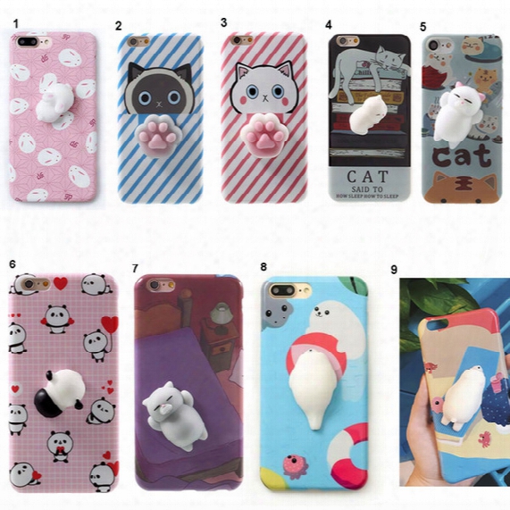 Lovely 3d Sott Squishy Toys Cat Panda Seal Polar Bear Rabbit Cartoon Silicone Paste On Cellphone Case For Iphone 7/6s/6 Plus