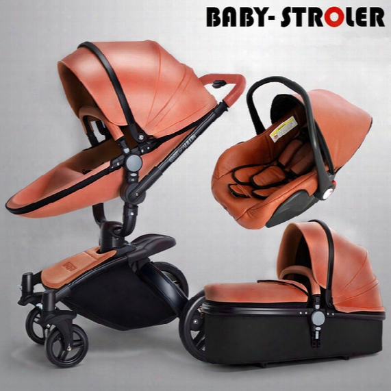 Luxury Pu Leather 3 In 1 Baby Stroller/pram, Pushchair+ Sleeping Basket + Car Seat, 360� Rotation, Suspension, Bidirectional, Baby Trolley