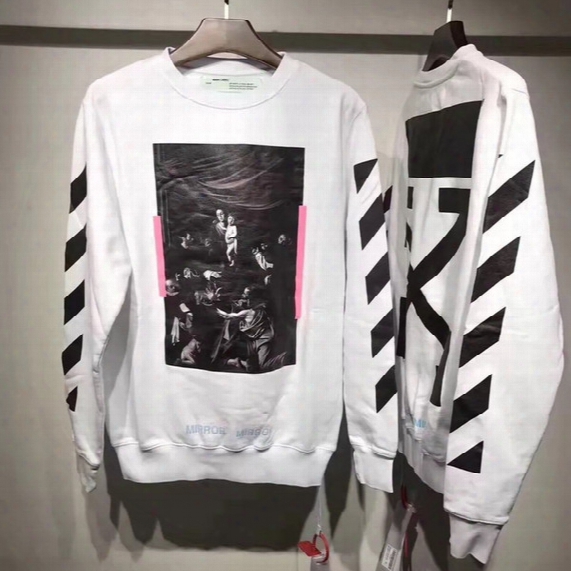 Off-white 2017 Winter Sweatshirt Caravaggio Printed Crew Neck Pullover Hood Long Sleeve Oversized Cotton Hoodies Hip Hop Tops Pxg0746