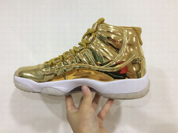 Top Quality 2017 New Real Carbon Fiber Air Retro 11 Metallic Gold 378037-103 Space Jam Ovo White True Red High Basketball Shoes Size Us 7-13
