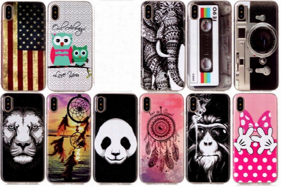 Usa Flag Soft Tpu Imd Case For Iphone 8 7 6 6s Plus Panda Dreamcatcher Bowknot Hand Lion Owl Elephant Cd Camera Feather Cartoon Gel Cover