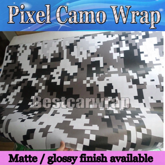 White Urban Night Digital Tiger Camo Vinyl Car Wrap With Air Bubble Free Pixel Camouflage Graphics Car Sticker Film Size 1.52x10m/20m/30m