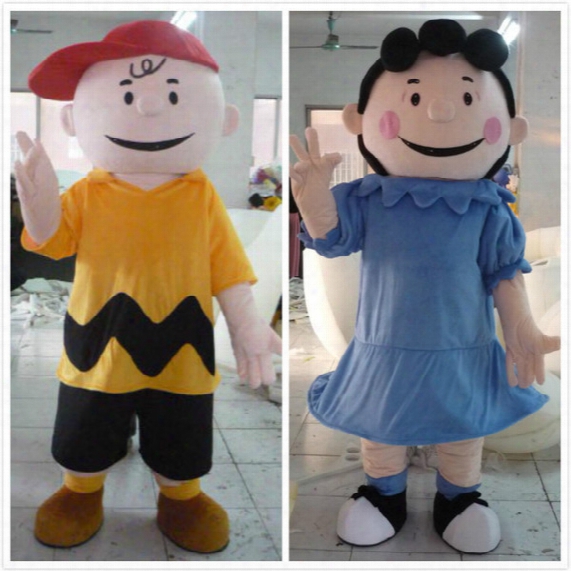 Wholesale-100% In-kind Shooting Cartoon Character Charlie Brown Mascot Lucy  Mascot Adult Human Mascot Costume