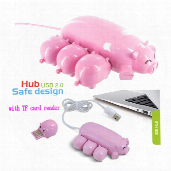Wholesale Cute Pink Pig Hub 3 Usb Ports With 1 Tf Card Reader Usb Pig 3 Hub With One Pig Micro Sd Card Reader For Computer Usb Hub Expansion