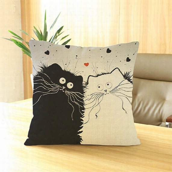 Wholesale- New Vintage Cartoon Cat Linen Pillow Case Funny Cate Design Pillow Cover Home Hotel Pillowcase