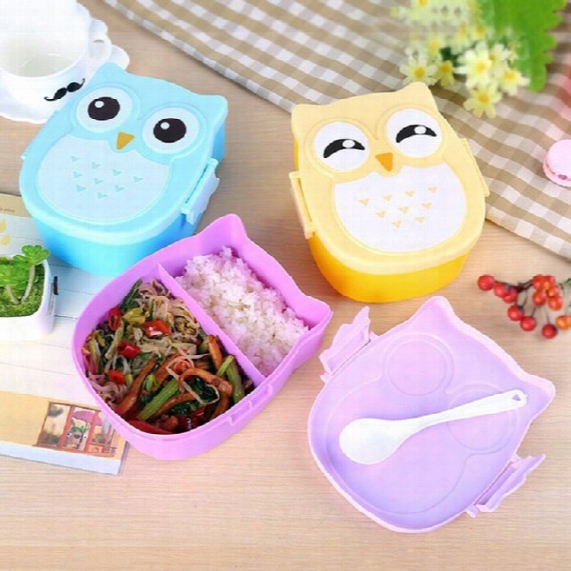 1050ml Cartoon Owl Lunch Box Food Fruit Picnic Storage Container Food-safe Plastic Portable Bento Box For Children Gifts Wa1866