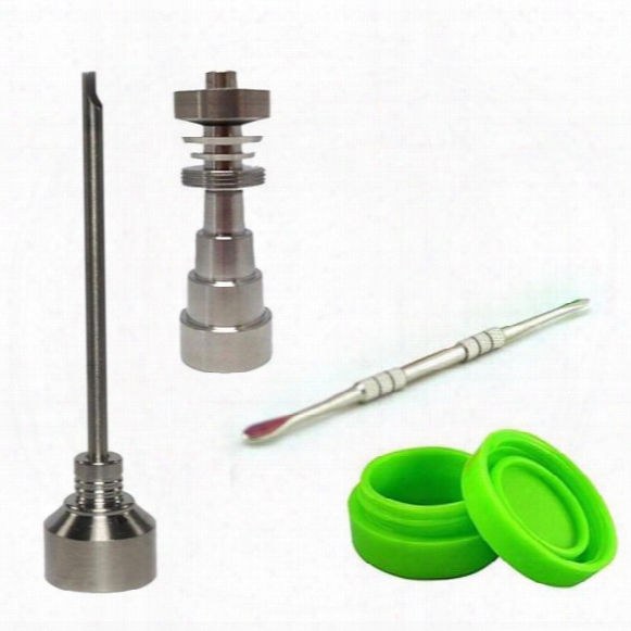 10mm & 14mm 18mm Adjustable Titanium Nail Tool Set Glass Bong Domeless Gr2 Titanium Nail With Carb Cap Dabber Tool Slicone Jar Dab Container