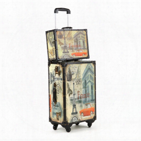 20 24 14 Inch Pu Wood Frame Universal Wheel Rolling Paris Style Carry-ons Luggage Travel Case Vintage Sets Trolley Suitcase Bags