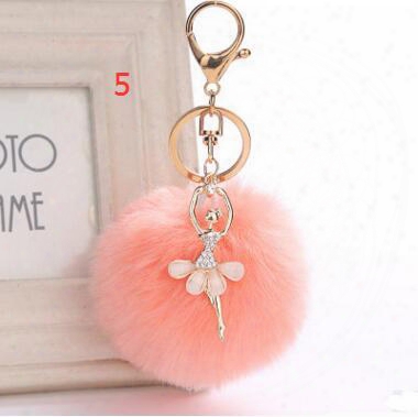 3.15 Inch Girl Women Fur Ball Rhinestone Ballerina Keychain Ballet Dancing Girl Handbag Accessories Car Key Chain For Bag 30pcs Free Shippin