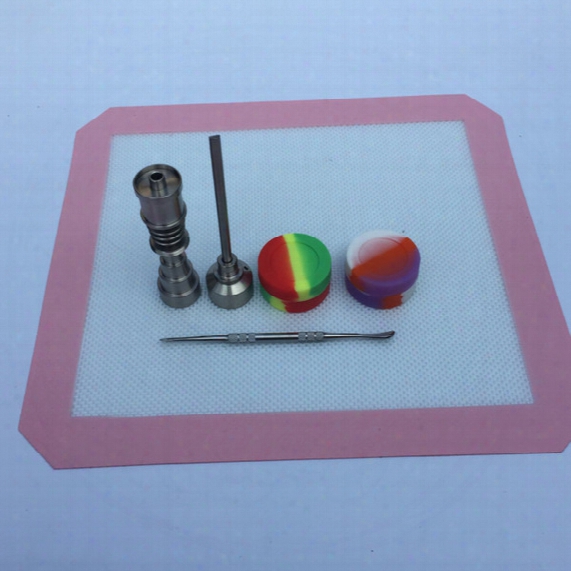 Bongs Tool Set 16mm 6 In 1 Male And Female Domeless Titanium Nail With Carb Cap Slicone Jar Dabber Silicone Mat
