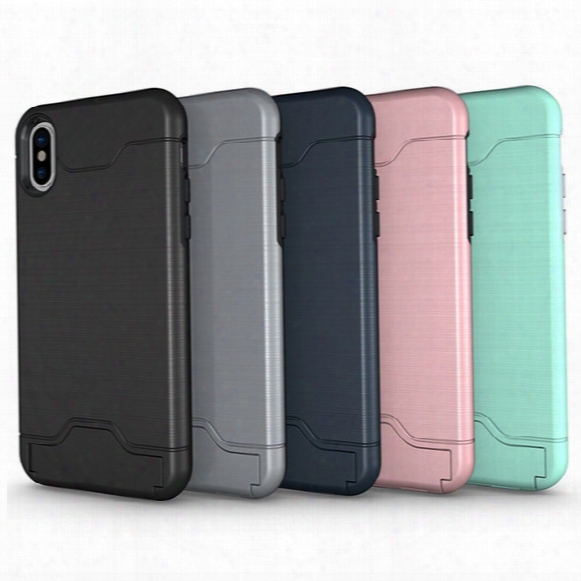 Card Slot Case For Iphone 8 Samsung S8 Armor Case Hard Shell Back Cover With Kickstand Case For Iphone 6 6 Plus 7 Plus Samsung S8 Plus