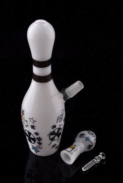 Cartoon Bowling White Hookahs Bongs Glass Water Pipes Percolator For Smoking Recycler Oil Rigs Bubblers Perc Glass Nail Carb Cap