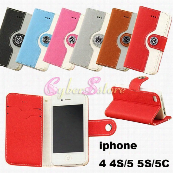 Fashion Wallet Leather Case Cover With Credit Card Holder For Iphone 4 4s / 5 5s / 5c