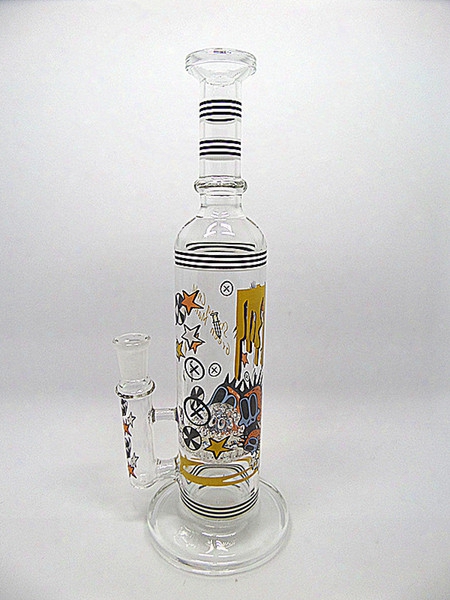 Hot Sell 10.6&quot; Hand Blown Transparent And Cartoon Sticker Glass Bong With 14 Mm Ground Female Joint