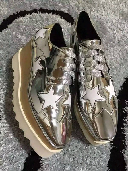 Italian Brand Stella Shoes Mccartney Women Causal Shoes Stars Genuine Leather Platform Wedges Sneakers Shoes 34-40 With Box