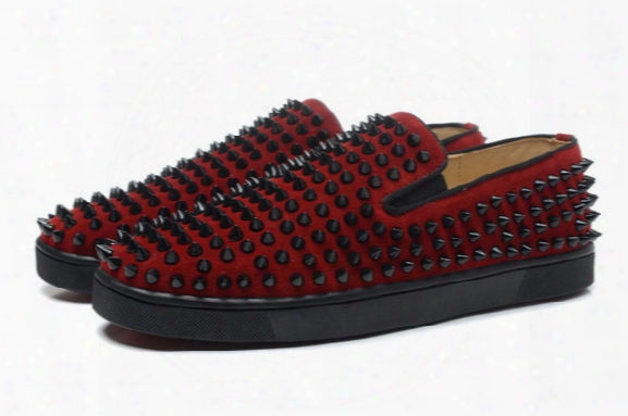 New 2016 Men And Women Matter Leather With Full Spikes Low Causal Sports Shoes Brand Designer Red Bottom Loafers Sneakers Shoes 36-46