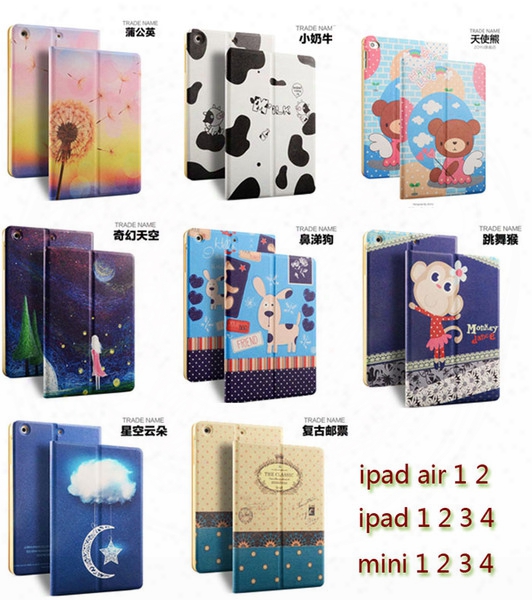 New Smart Cartoon Retro Pu Leather Case Cover For Ipad Mini 1/2/3 Mini 4 Ipad 5/6/7 Air 1/2/3 Ipad 2/3/4 Ipad Pro 12.9' With Stand Folding