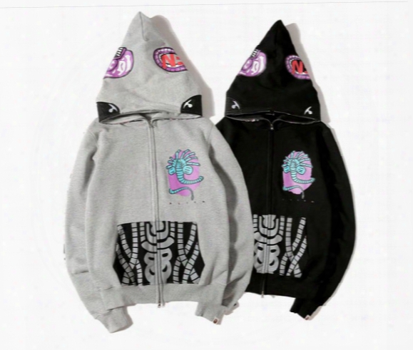 New Style Loves Shark Printing Fleece Hoodies Autumn Winter Men Women Casual Zipper Cardigan Sweatshirt Coats