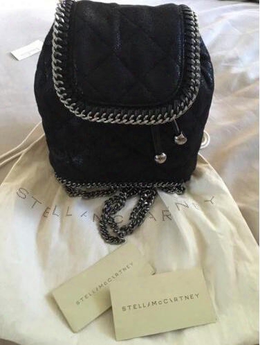 Original Quality Stella Mc Falabella Backpack New Black Falabella Silver Chains Backpack School Bags 100% Real Photos