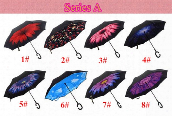 Sunshade Unbrellas C-hook Windproof Reverse Folding Double Layer Inverted Umbrella Self Stand Inside Out Rain Protection For Car