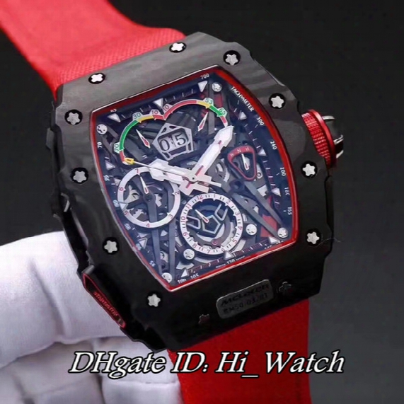 Super Clone Luxury Rm 50-03 Mclaren F1 Forged Carbon Caseback Kvf Big Date Skeleton Dial Automatic Mens Watch Red Nylon Gents Watches Rm50a