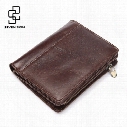 Wholesale- Men Casual Genuine Cowhide Leather Wallet Vintage Design Small Coin Purse Male Short Slim Zipper Bifold Wallet Card Photo Holder