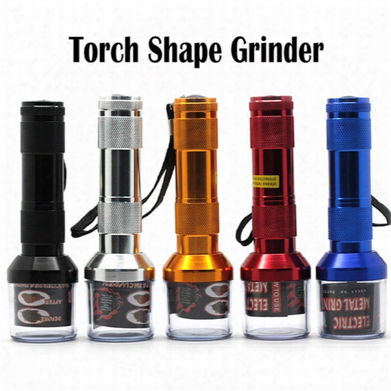 Torch Shape Grinder Electric Automatic Grinders Aluminium Alloy Flashlight Herb Grinders Cigarette Crusher 5 Colors Tobacco Chopper Crusher