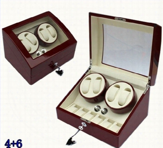 Wholesale- 4+6 Wine Red Watch Winder Box Motor Automatic Rotation Display Box Good Quality Great Gift