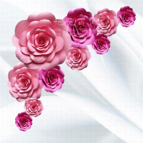 10pcs Set Large Simulation Cardboard Paper Rose Flowers Showcase Wedding Backdrop Background Activities Decoration Stage Props