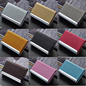 11 Colors Stainless Steel Pu Leather Men&#039;s Credit Card Holder Women Metal Bank Name Business Card Case Card Box