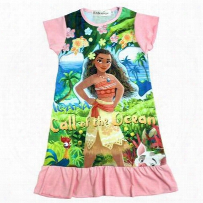 2017 12 Style Summer Baby Girl Dresses Cartoon Trolls And Moana Beauty And The Beast Kids Pajamas Ruffle Girls Clothes Children Clothing