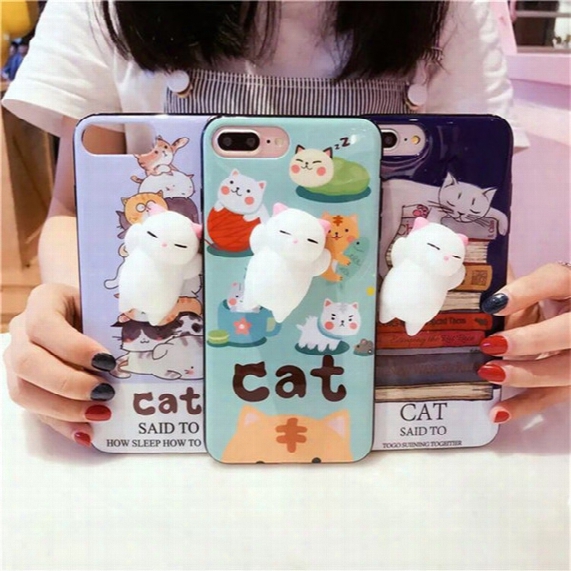 2017 Funny 3d Cartoon Kitty Cat Phones Cases Silicone Squeeze Stress Relieve Squishy Soft Tpu For Iphone 6 6s 7 7plus Cradle