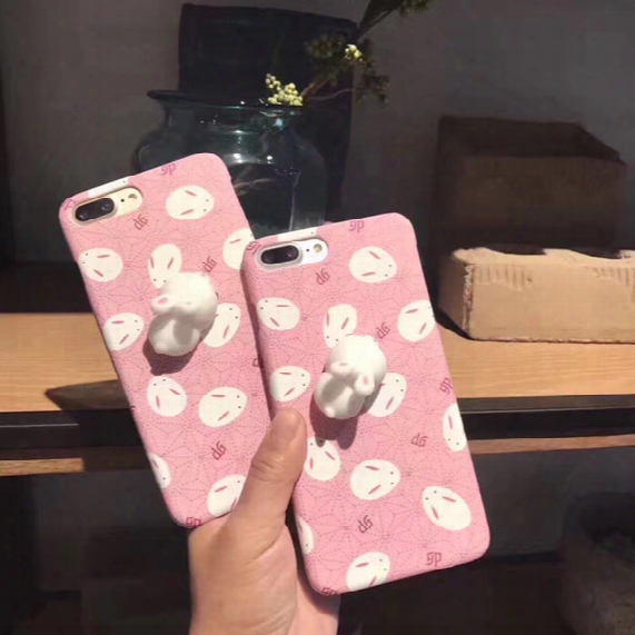 3d Soft Silicone Chubby Rabbit Pc Hard Phone Case For Iphone 7 7plus 6 6s Plus Cute Cartoon Pink Animal Back Funda Cover