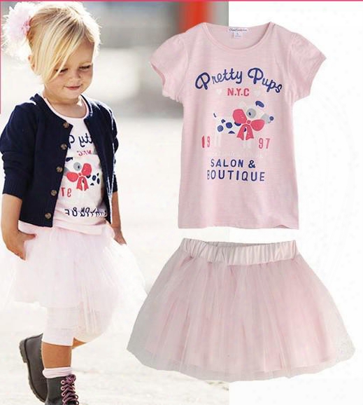 5 Sets Baby Girls' 3 Pieces Suits Cardigan Outerwear+ Short Sleeve Printing T-shirt + Pink Tutu Skirt Children's Outfits Kid's Clothing Set