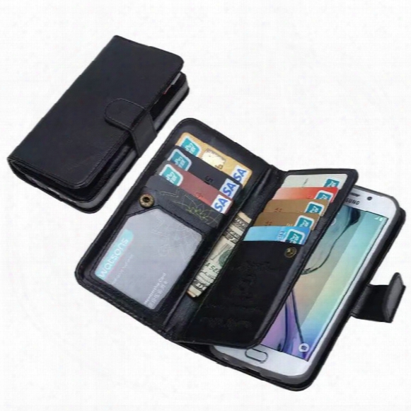9 Credit Card Slots Photo Frame Flip Wallet Leather Case W/ Magnetic Detachable Cover For Samsung Galaxy Note7 S6 Edge Plus Note5 S7 Edge S5