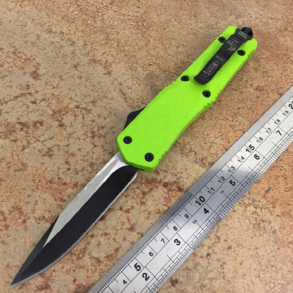 A07 Microtech Auto Matic Knife& Knives Green Handle Alloy Handle Drop Point With Serrated